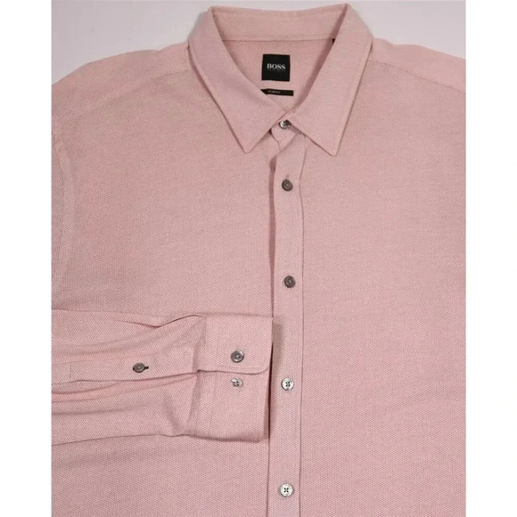 Hugo Boss Slim Fit Ronni Current Model Pink Pattern Dress Shirt XL - Picture 1 of 8